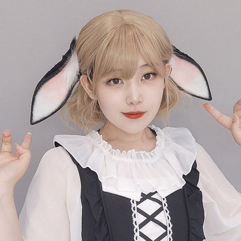 Anime Cosplay Girl Photo - عصابة رأس أنيمي بأذني أرنب متدلية،